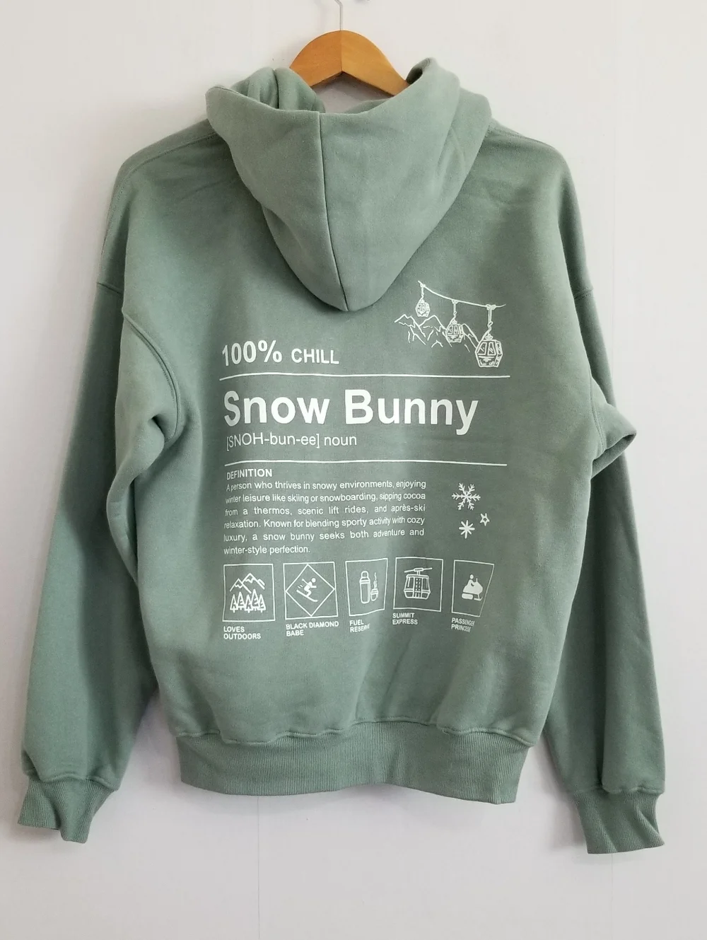 NWT Wild Fable Sage Green Snow Bunny Graphic Hoodie Sweatshirt Size Medium - Picture 1 of 6